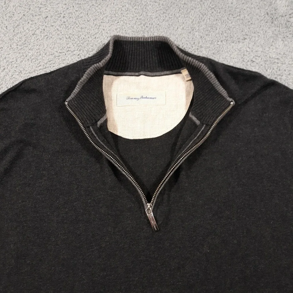 Tommy Bahama Cotton Cashmere Sweater Mens Size Large 1/4 Zip Pullover Gray